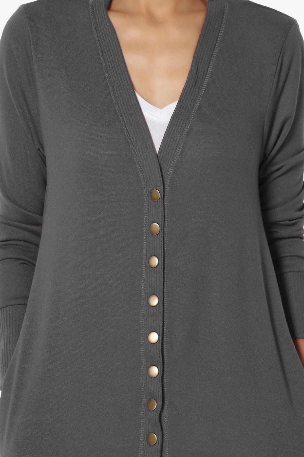 Braeden Snap Button Long Cardigan ASH GREY_5