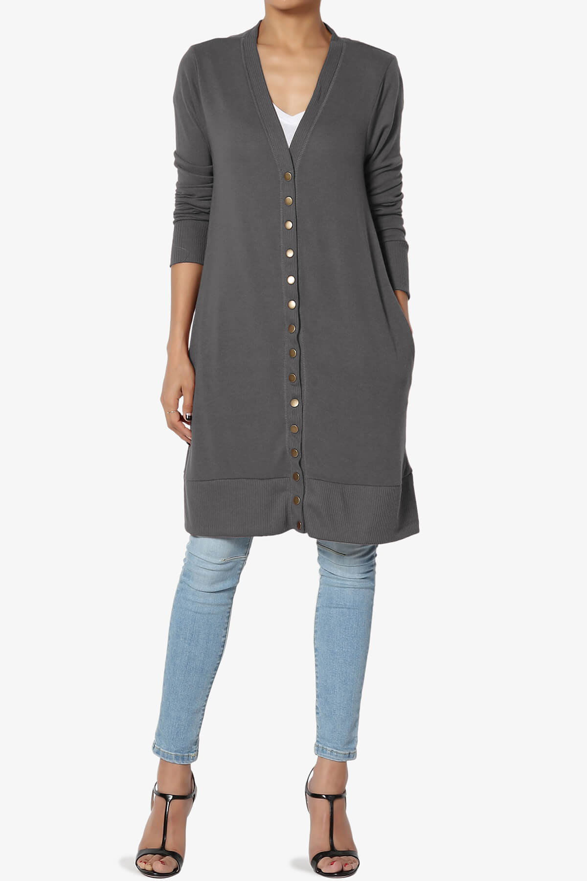 Braeden Snap Button Long Cardigan ASH GREY_6