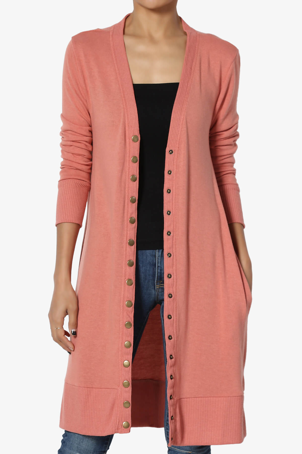 Braeden Snap Button Long Cardigan ASH ROSE_1