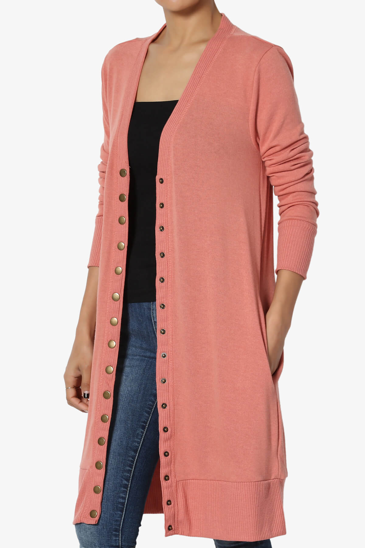 Braeden Snap Button Long Cardigan ASH ROSE_3