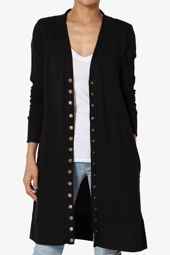 Braeden Snap Button Long Cardigan BLACK_1