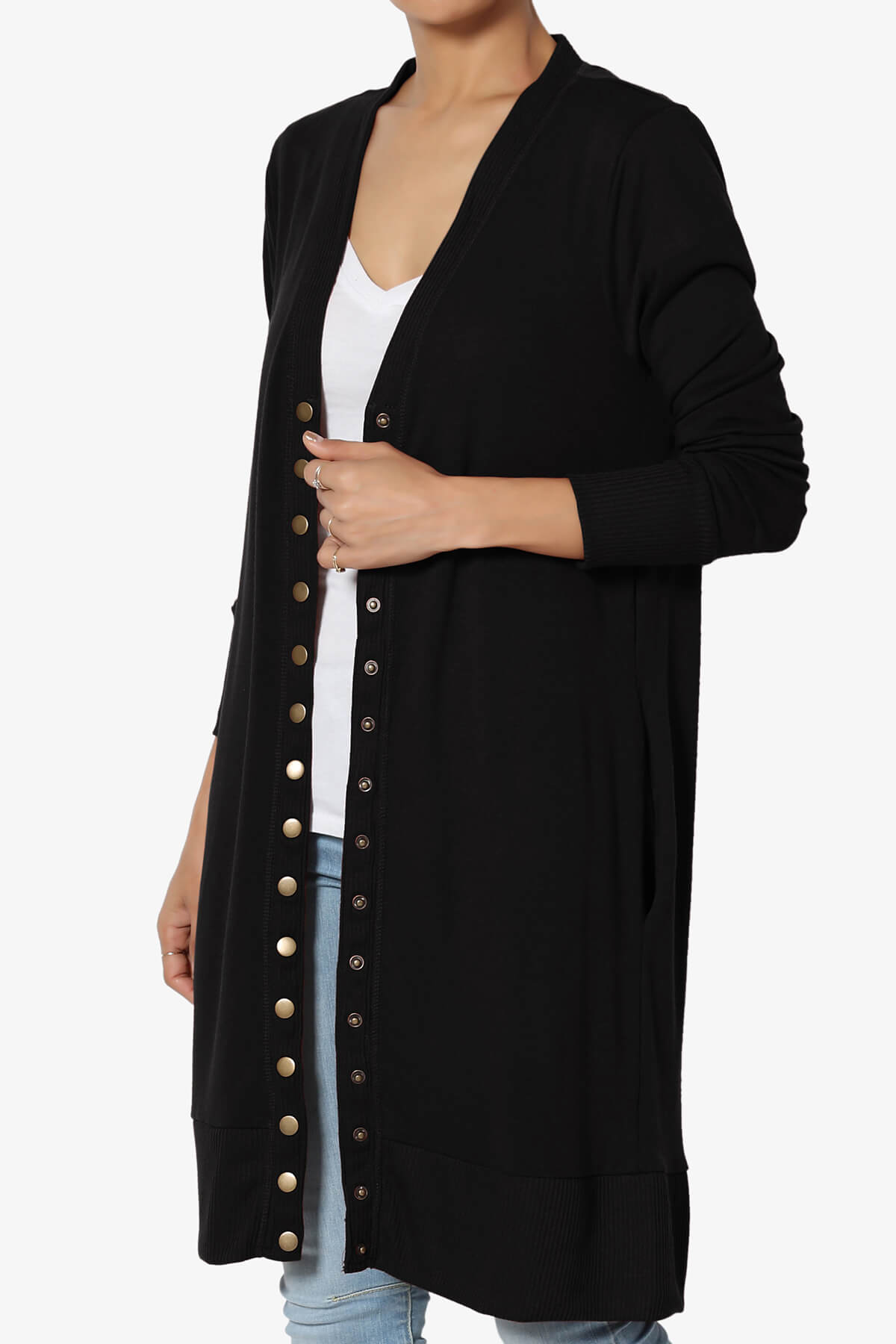 Braeden Snap Button Long Cardigan BLACK_3