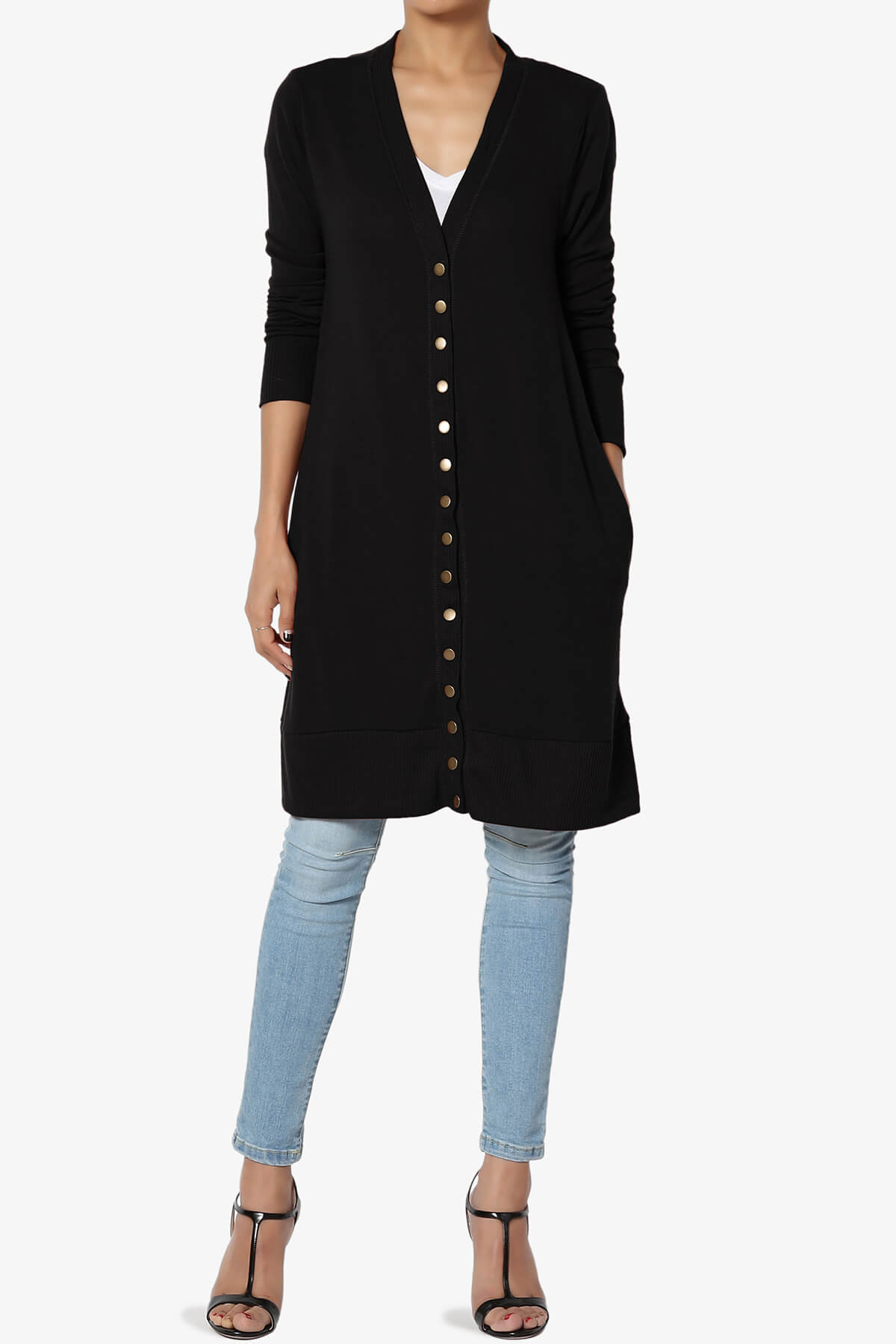 Braeden Snap Button Long Cardigan BLACK_6