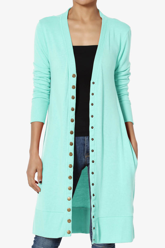 Braeden Snap Button Long Cardigan BLUE MINT_1