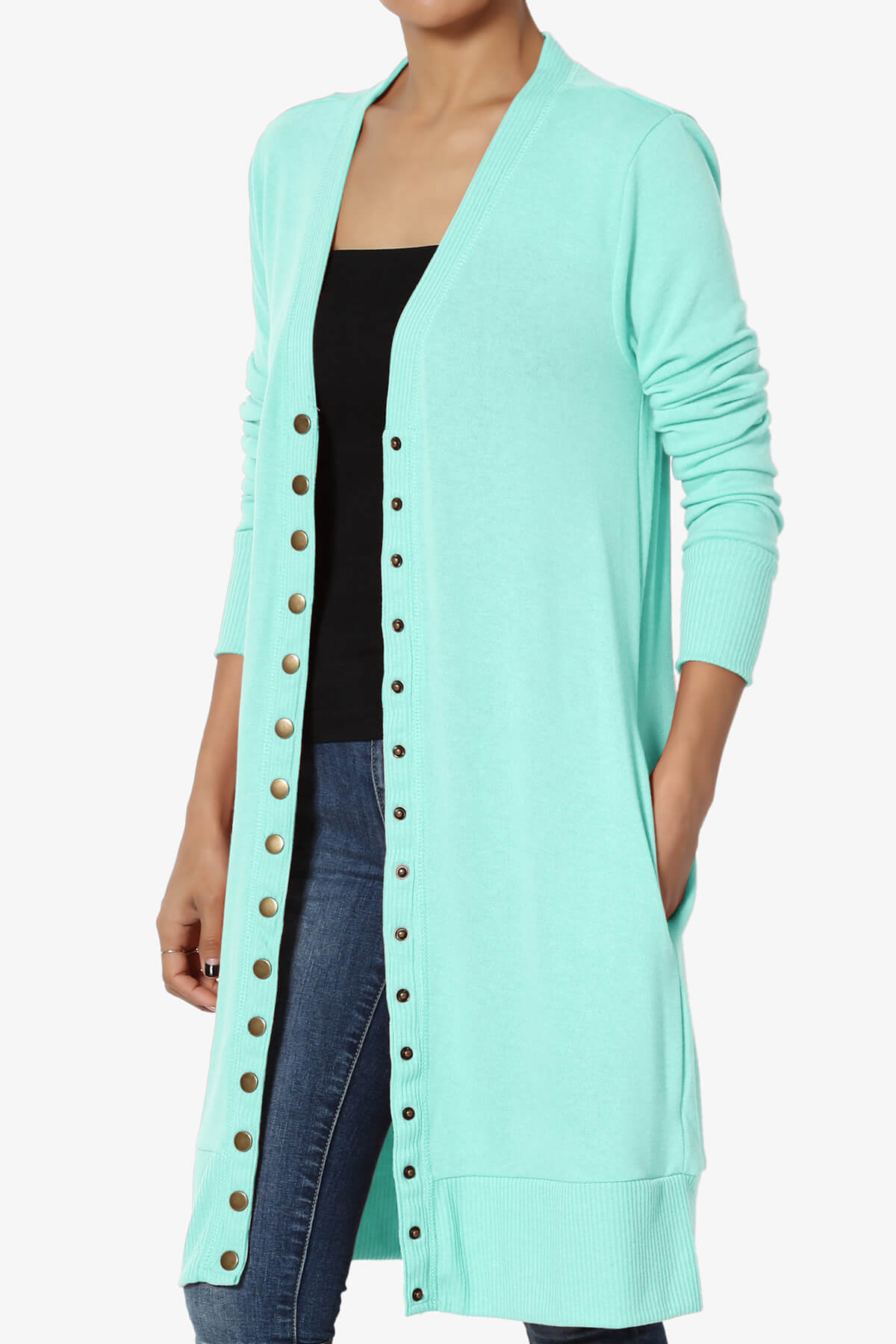 Braeden Snap Button Long Cardigan BLUE MINT_3