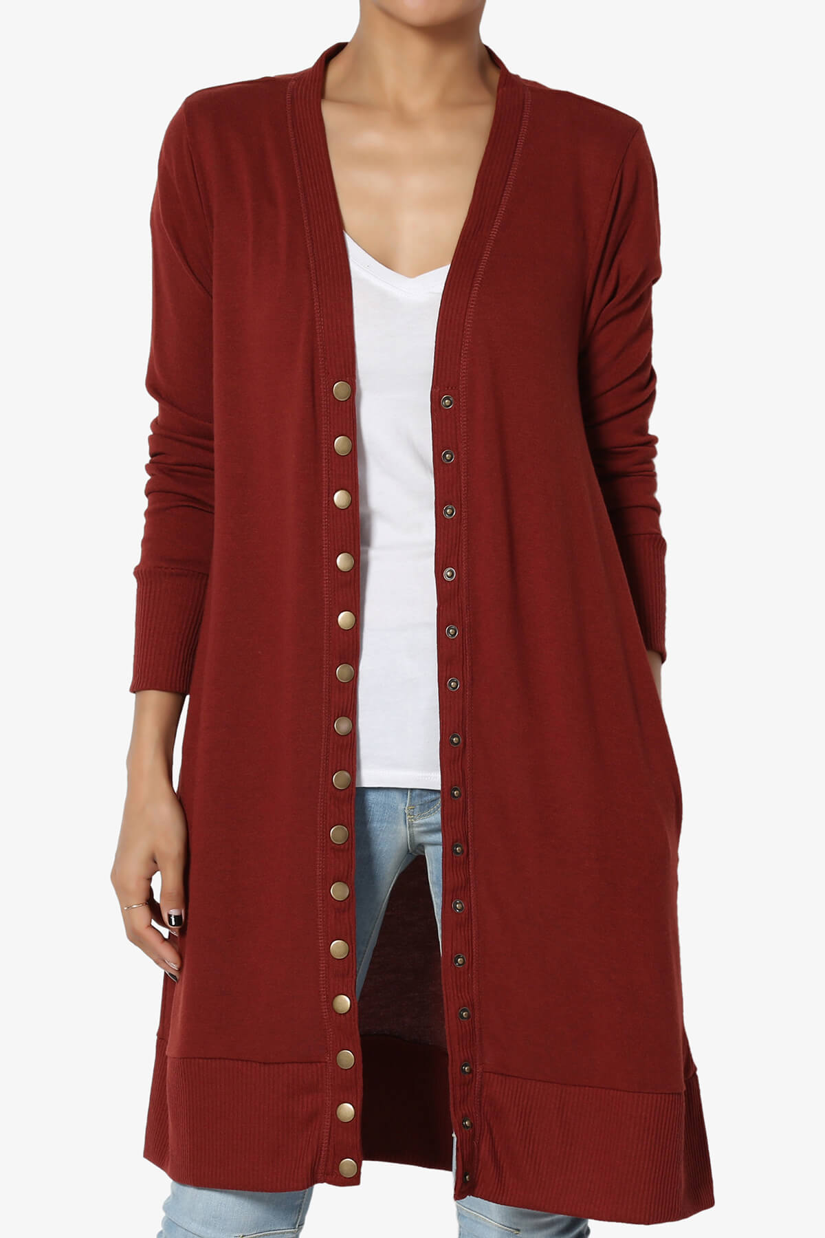 Braeden Snap Button Long Cardigan BRICK_1