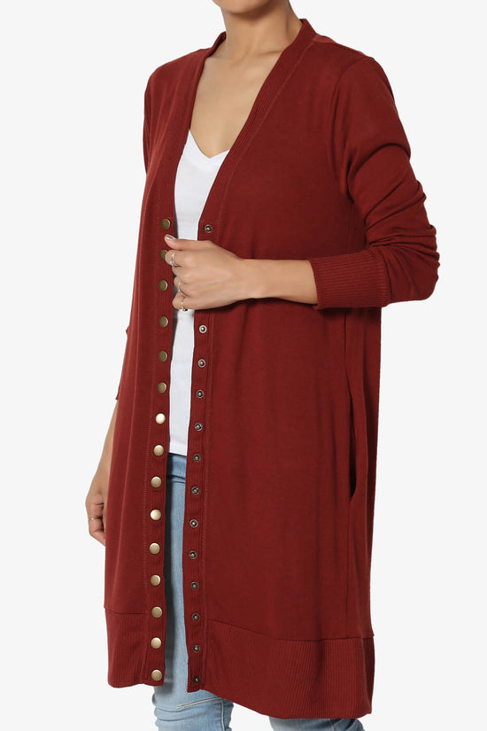 Braeden Snap Button Long Cardigan BRICK_3