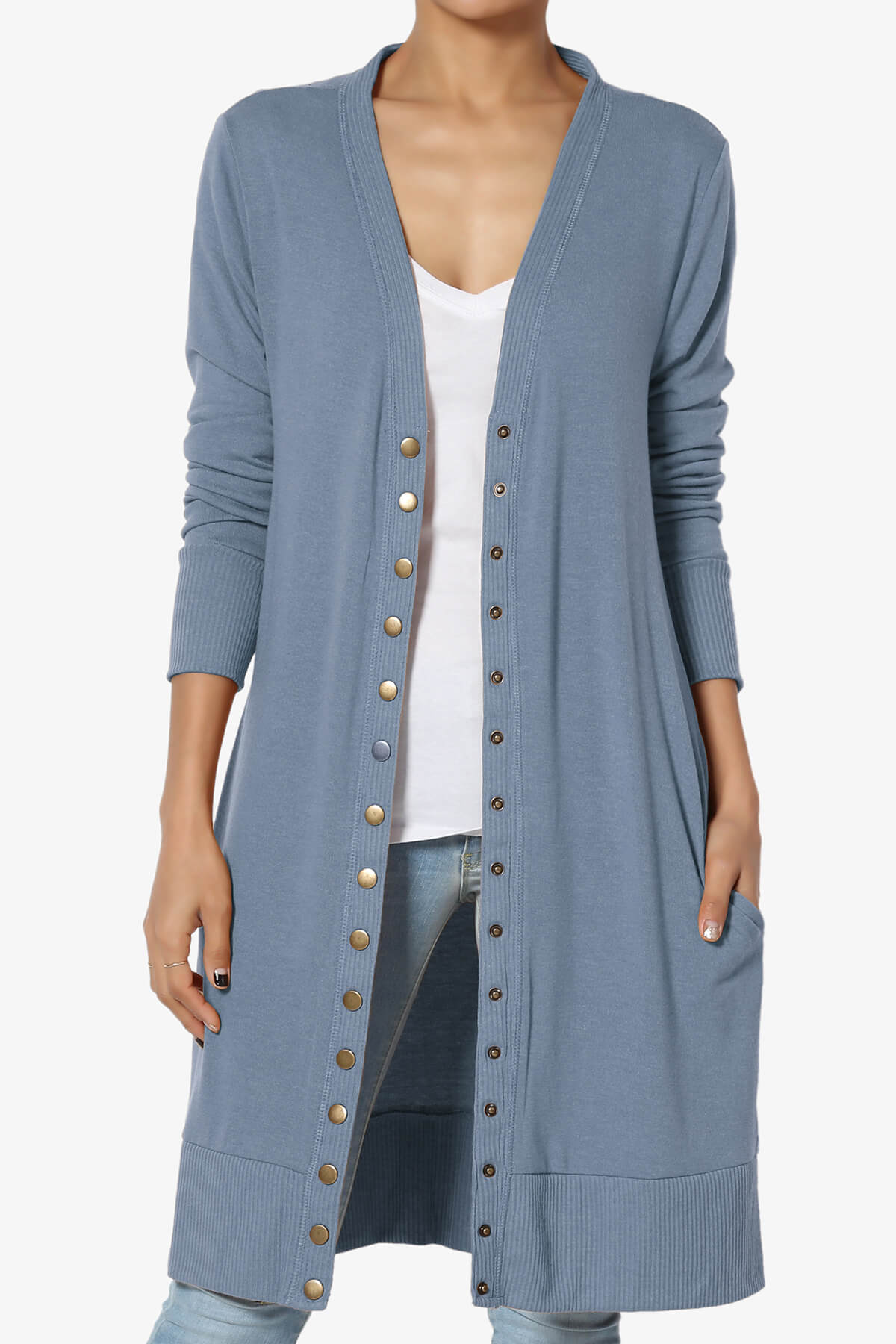 Braeden Snap Button Long Cardigan CEMENT_1