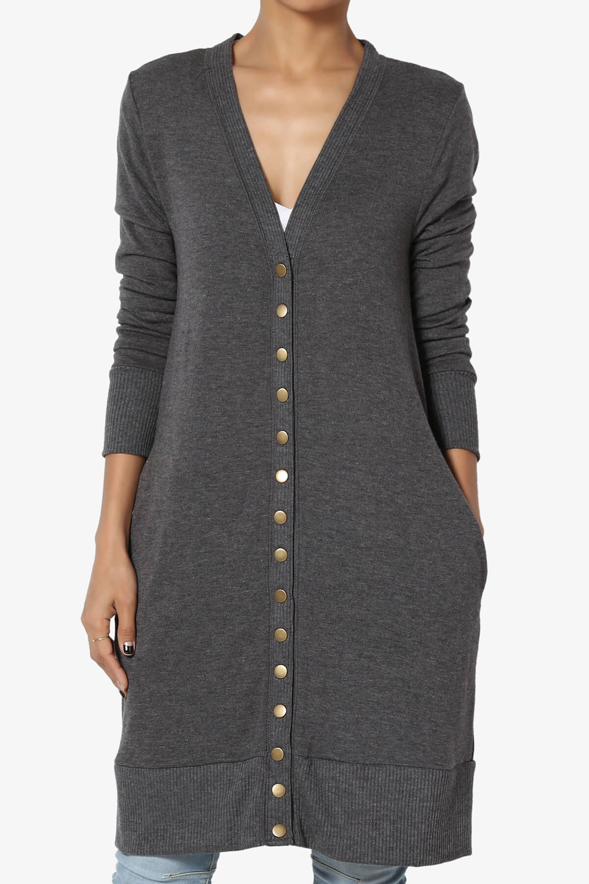 Braeden Snap Button Long Cardigan CHARCOAL_1