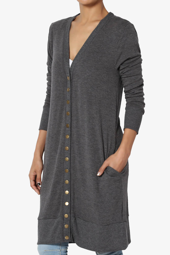 Braeden Snap Button Long Cardigan CHARCOAL_3