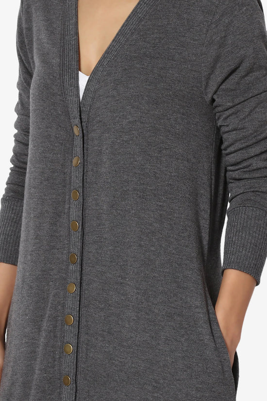 Braeden Snap Button Long Cardigan CHARCOAL_5