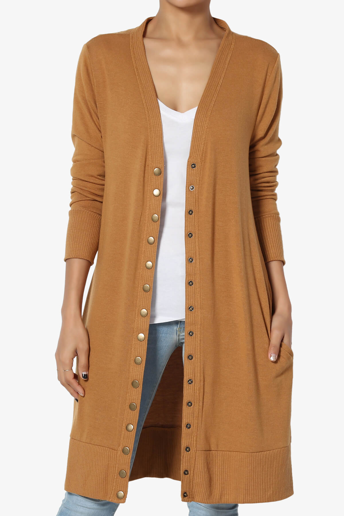 Braeden Snap Button Long Cardigan COFFEE_1