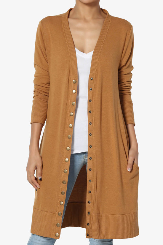 Braeden Snap Button Long Cardigan COFFEE_1