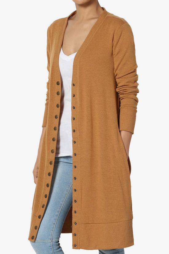 Braeden Snap Button Long Cardigan COFFEE_3