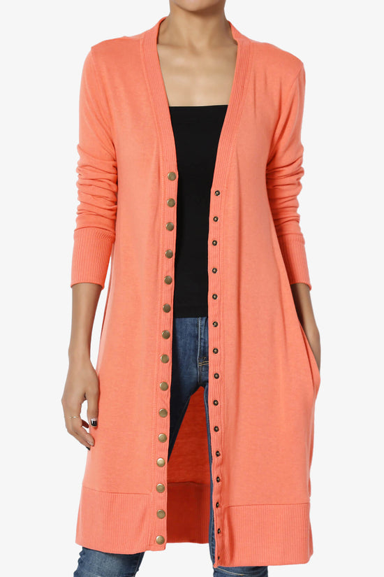 Braeden Snap Button Long Cardigan CORAL_1