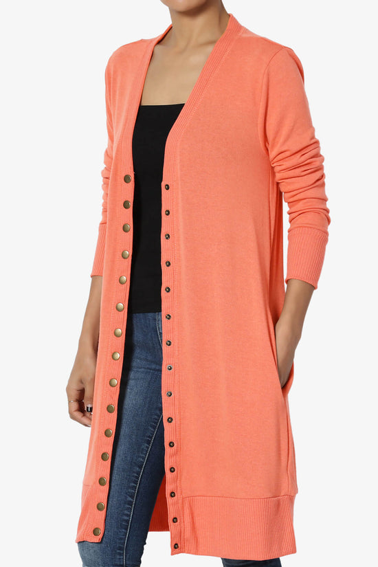 Braeden Snap Button Long Cardigan CORAL_3