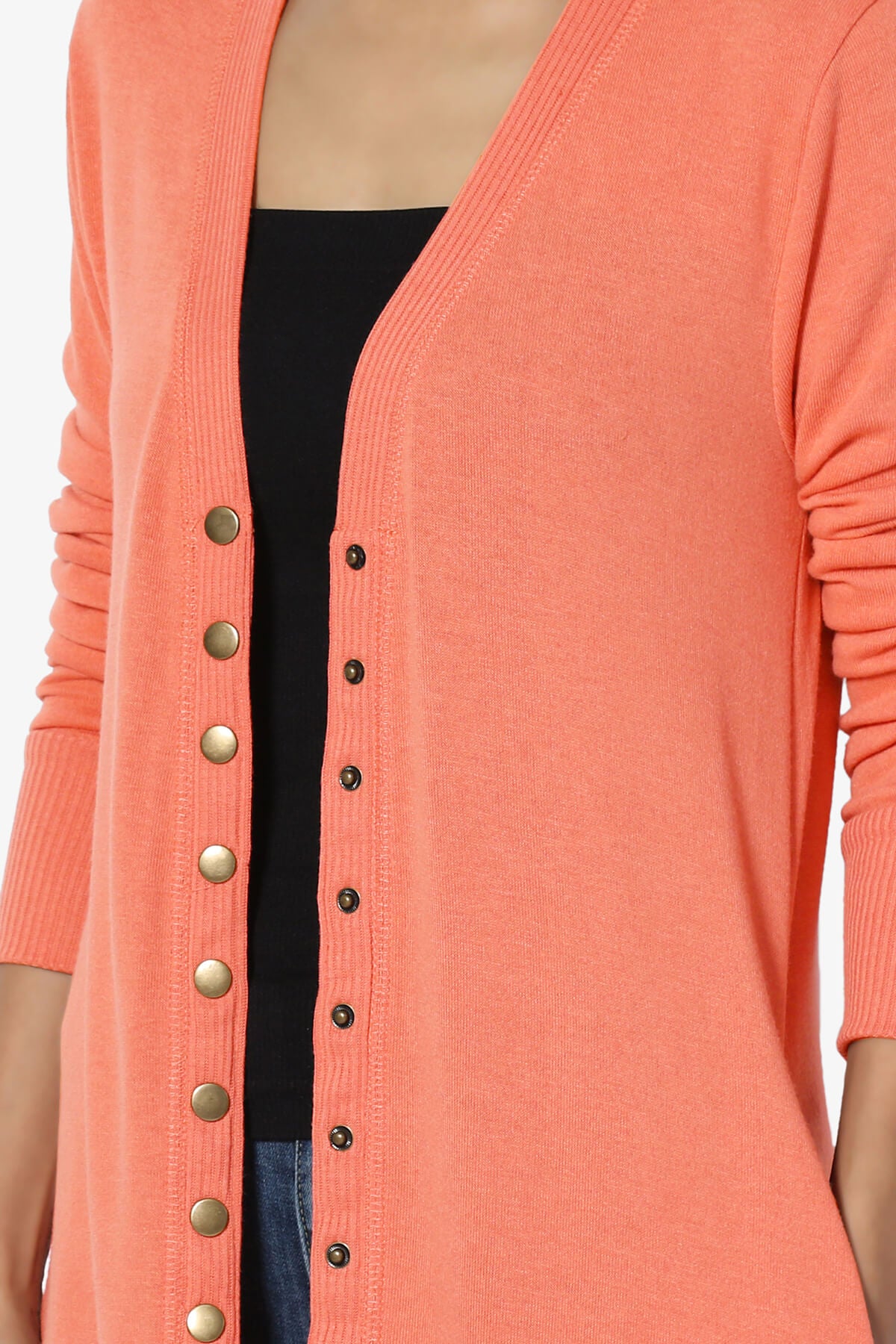 Braeden Snap Button Long Cardigan CORAL_5