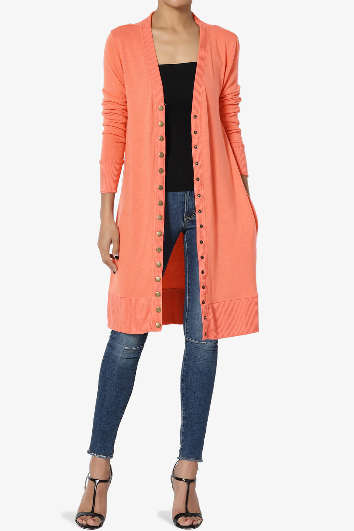 Braeden Snap Button Long Cardigan CORAL_6