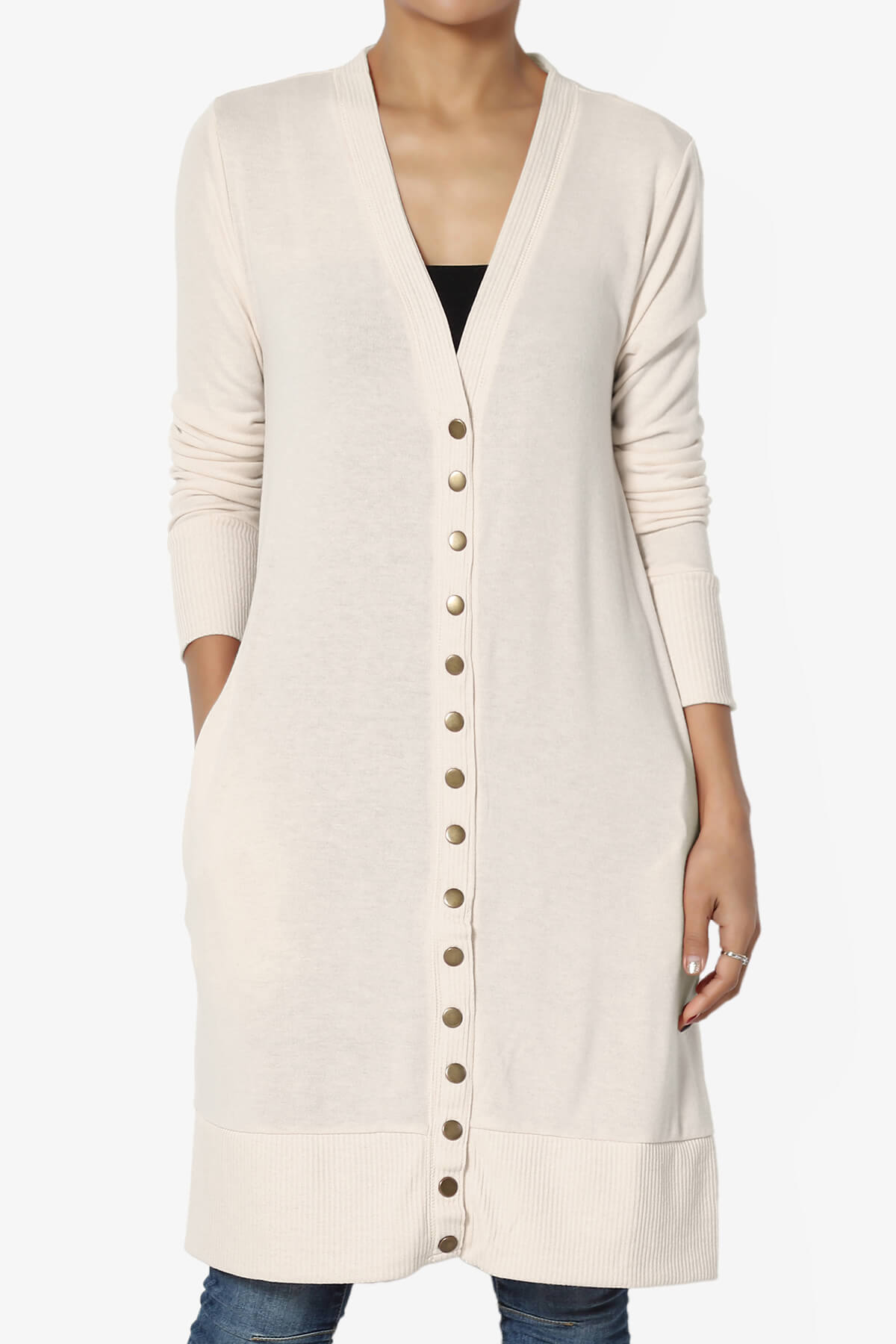 Braeden Snap Button Long Cardigan CREAM_1