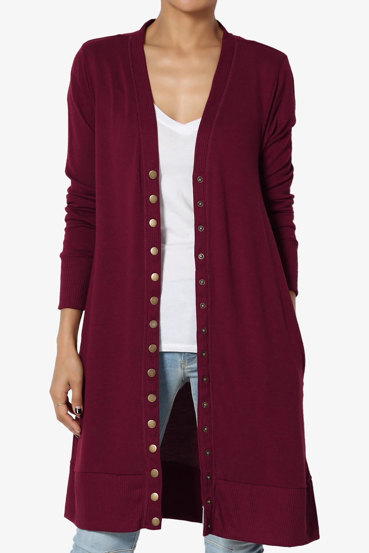 Braeden Snap Button Long Cardigan DARK BURGUNDY_1