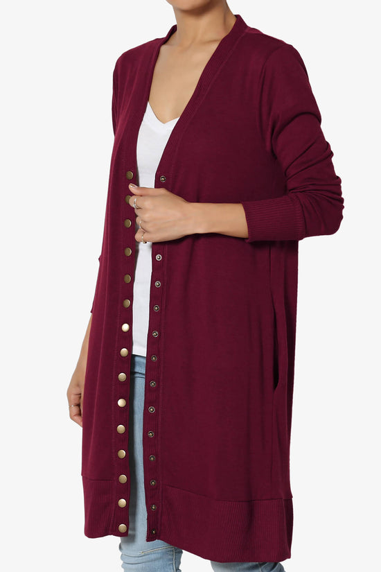 Braeden Snap Button Long Cardigan DARK BURGUNDY_3