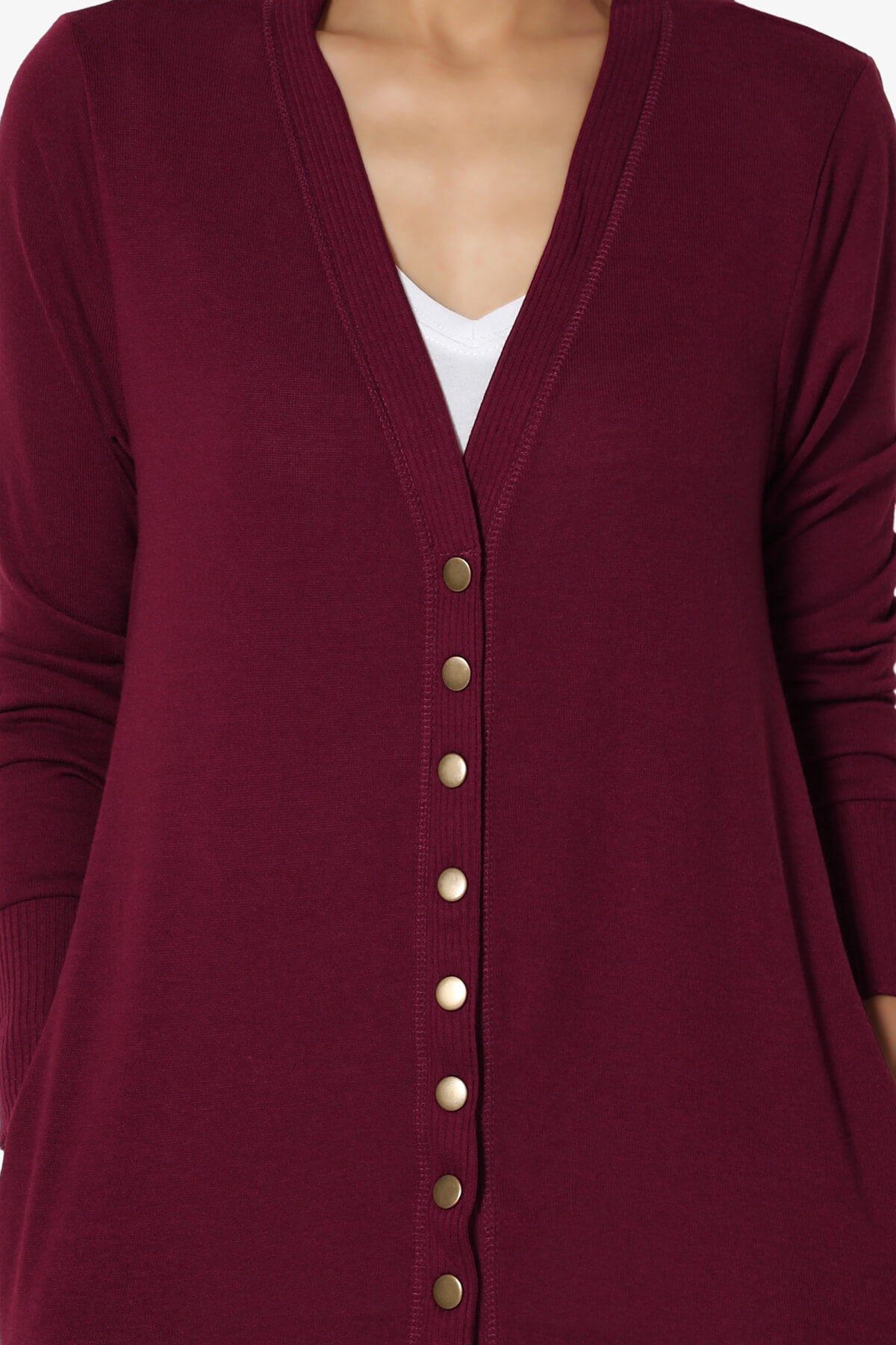 Braeden Snap Button Long Cardigan DARK BURGUNDY_5