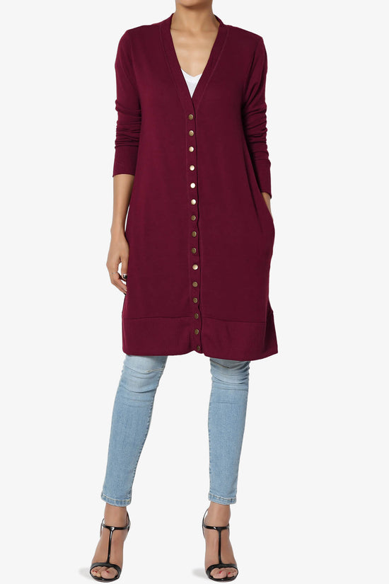 Braeden Snap Button Long Cardigan DARK BURGUNDY_6