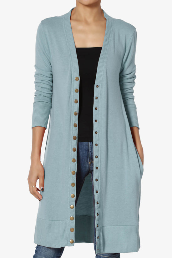 Braeden Snap Button Long Cardigan DUSTY BLUE_1