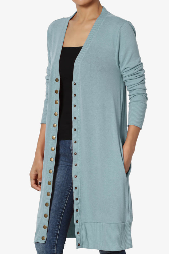 Braeden Snap Button Long Cardigan DUSTY BLUE_3