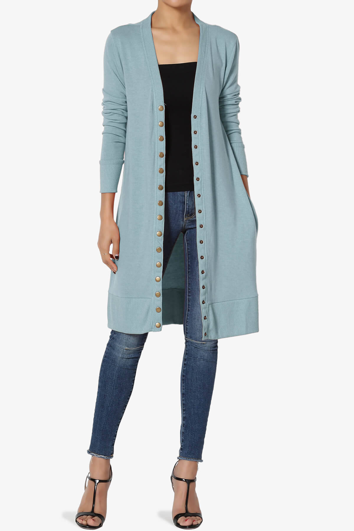 Braeden Snap Button Long Cardigan DUSTY BLUE_6