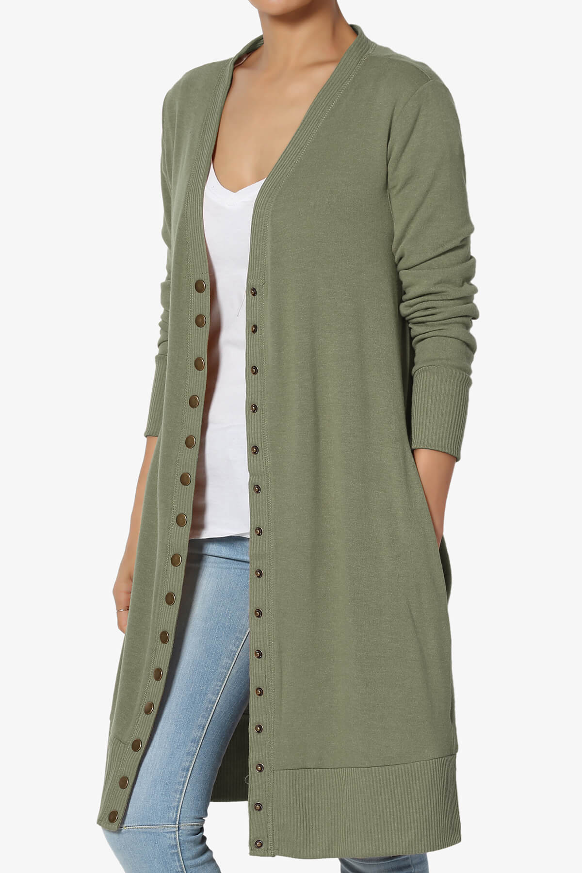 Braeden Snap Button Long Cardigan DUSTY OLIVE_3