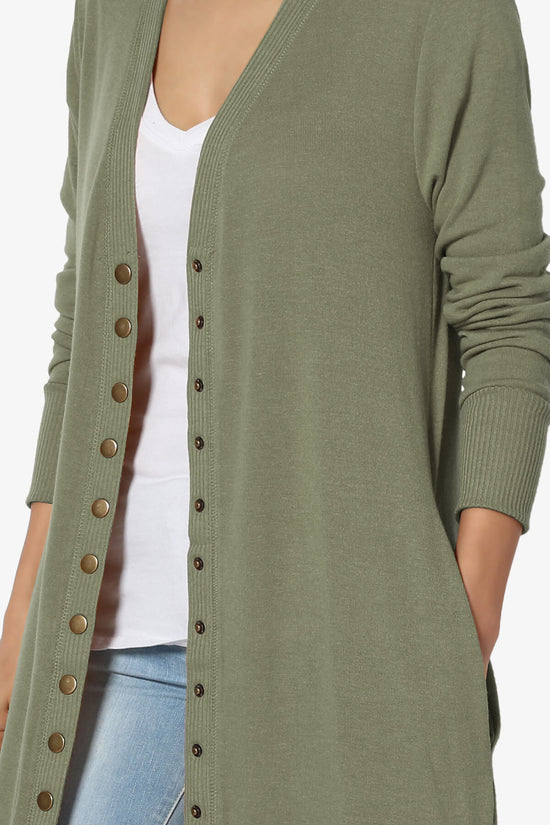 Braeden Snap Button Long Cardigan DUSTY OLIVE_5