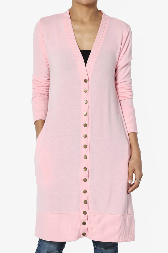 Braeden Snap Button Long Cardigan DUSTY PINK_1