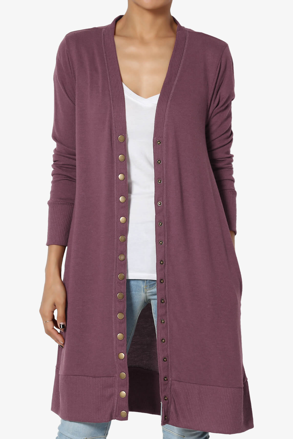 Braeden Snap Button Long Cardigan DUSTY PLUM_1