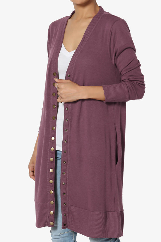 Braeden Snap Button Long Cardigan DUSTY PLUM_3