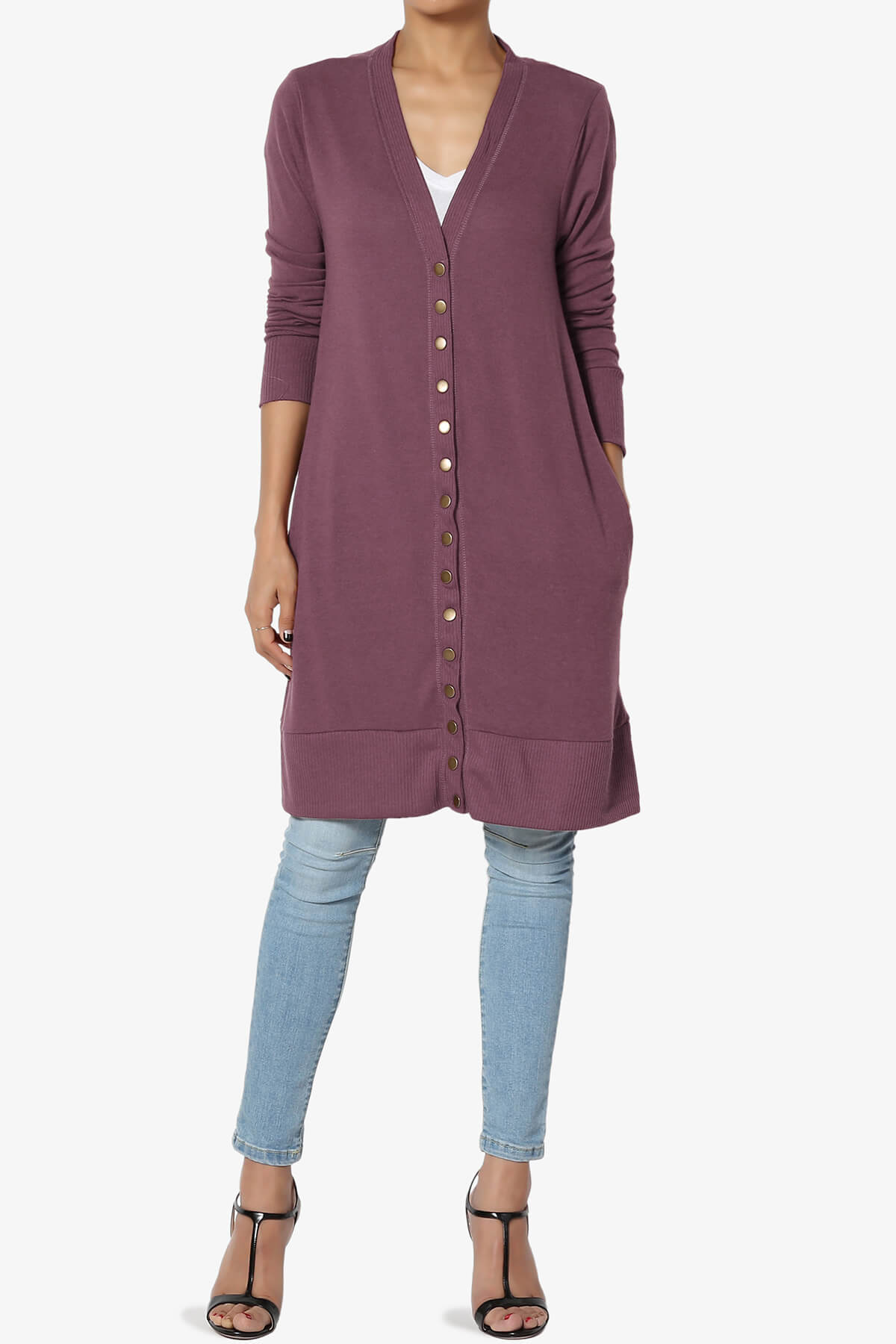 Braeden Snap Button Long Cardigan DUSTY PLUM_6