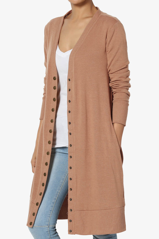 Braeden Snap Button Long Cardigan EGG SHELL_3