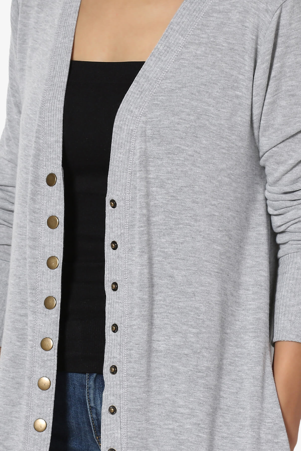 Braeden Snap Button Long Cardigan HEATHER GREY_5