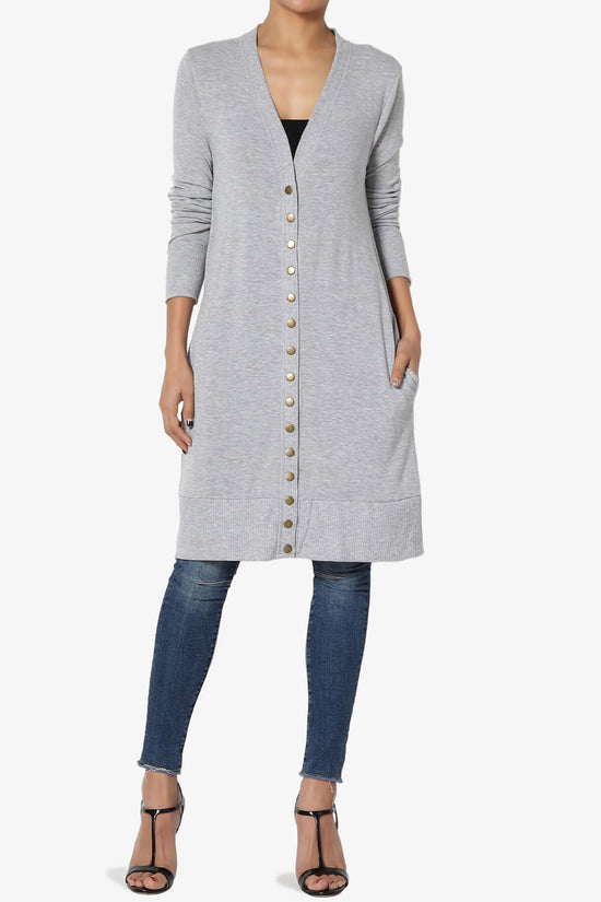 Braeden Snap Button Long Cardigan HEATHER GREY_6