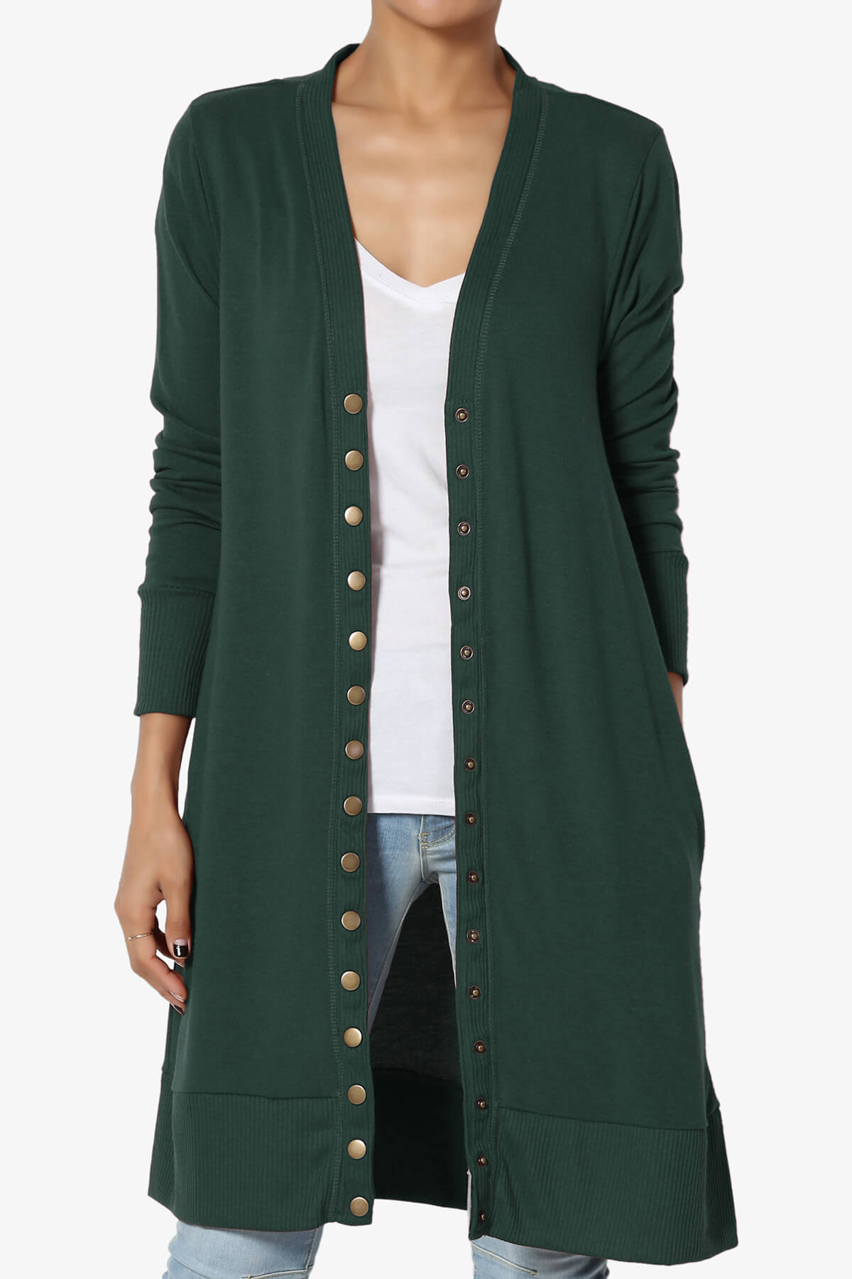 Braeden Snap Button Long Cardigan HUNTER GREEN_1