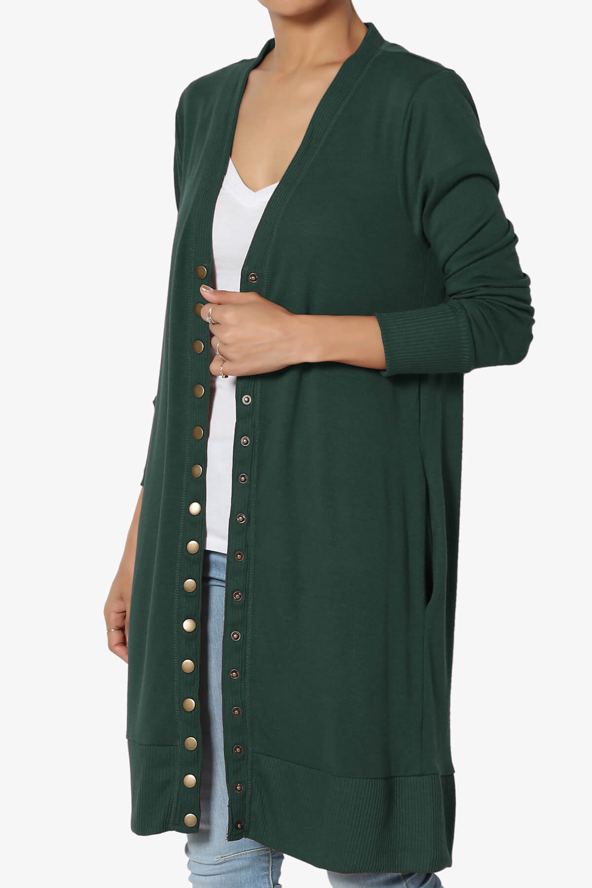 Braeden Snap Button Long Cardigan HUNTER GREEN_3