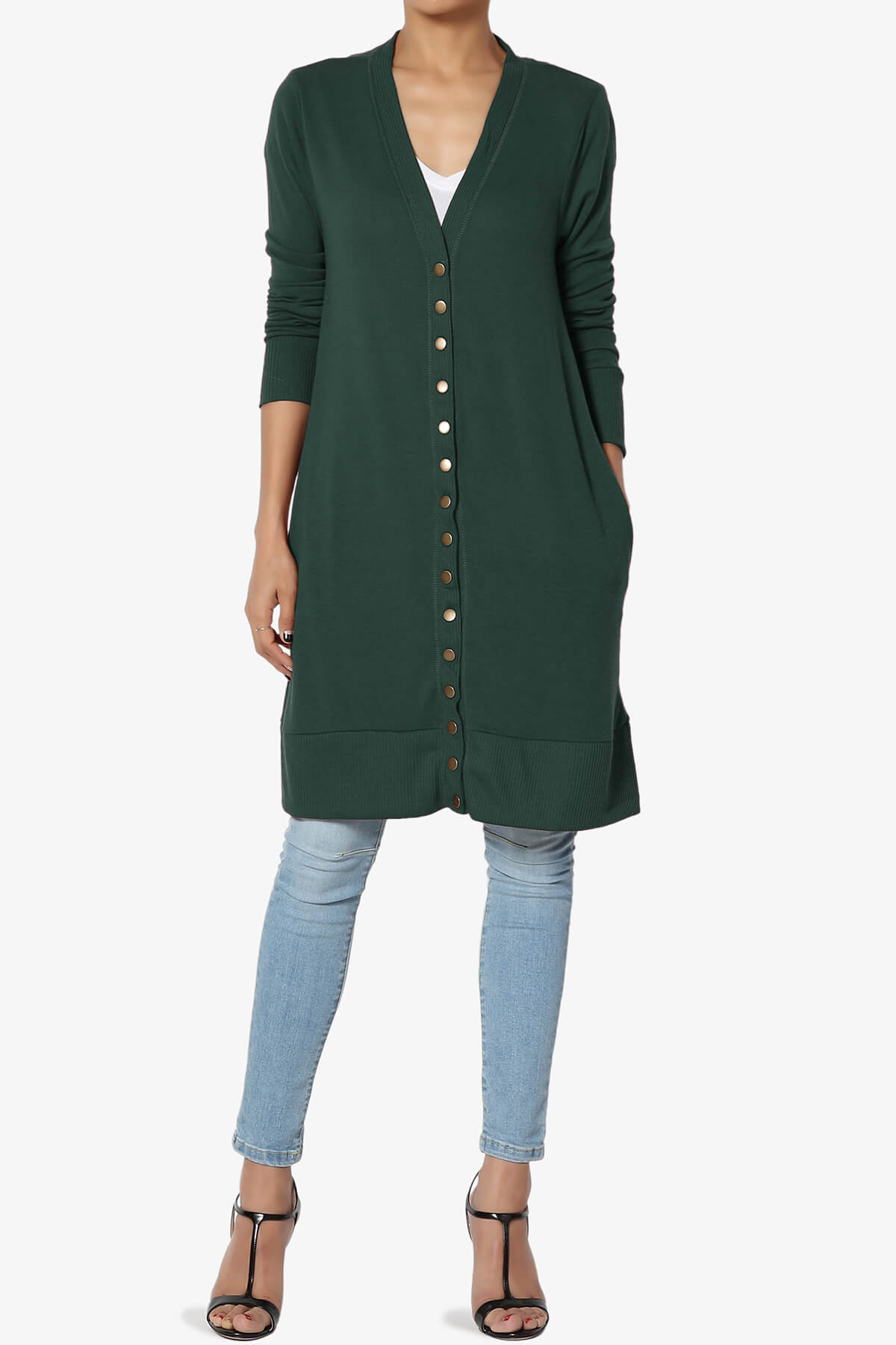 Braeden Snap Button Long Cardigan HUNTER GREEN_6