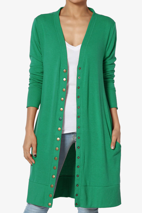 Braeden Snap Button Long Cardigan KELLY GREEN_1