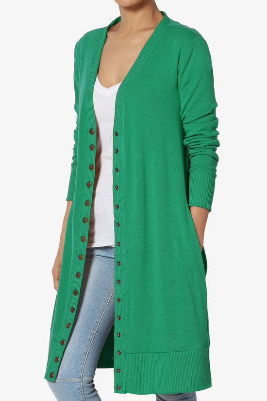 Braeden Snap Button Long Cardigan KELLY GREEN_3