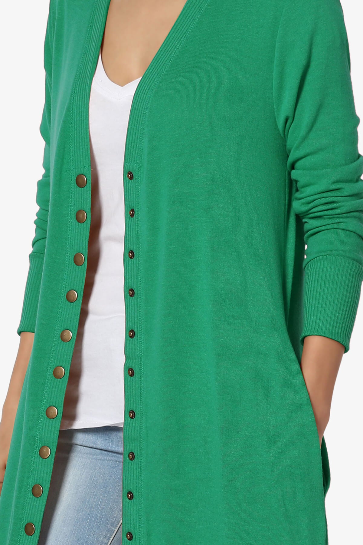 Braeden Snap Button Long Cardigan KELLY GREEN_5