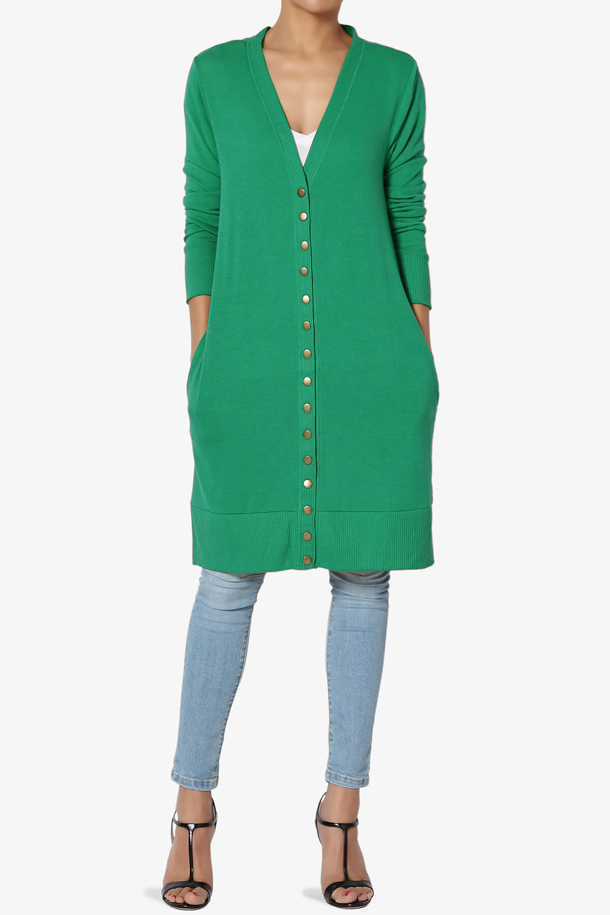 Braeden Snap Button Long Cardigan KELLY GREEN_6