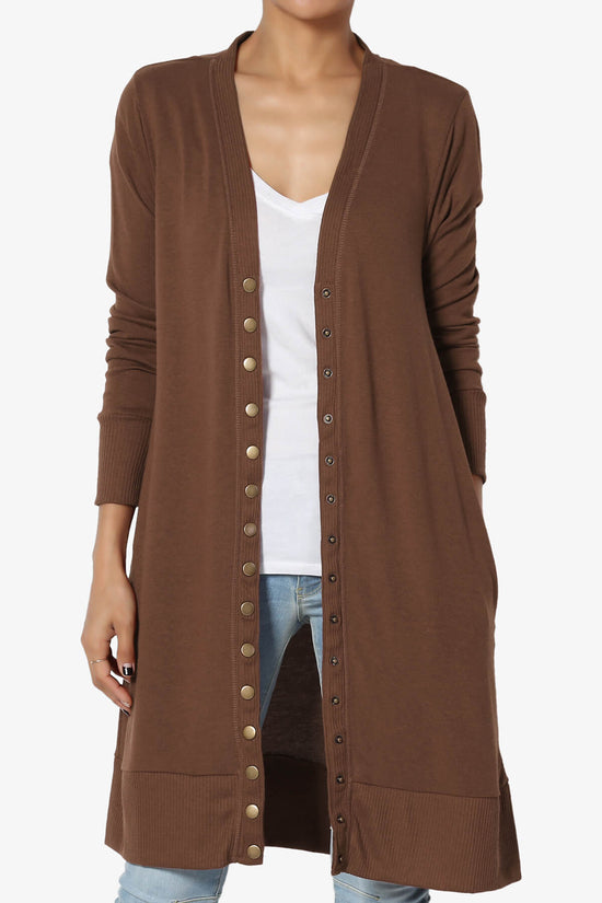 Braeden Snap Button Long Cardigan LIGHT BROWN_1