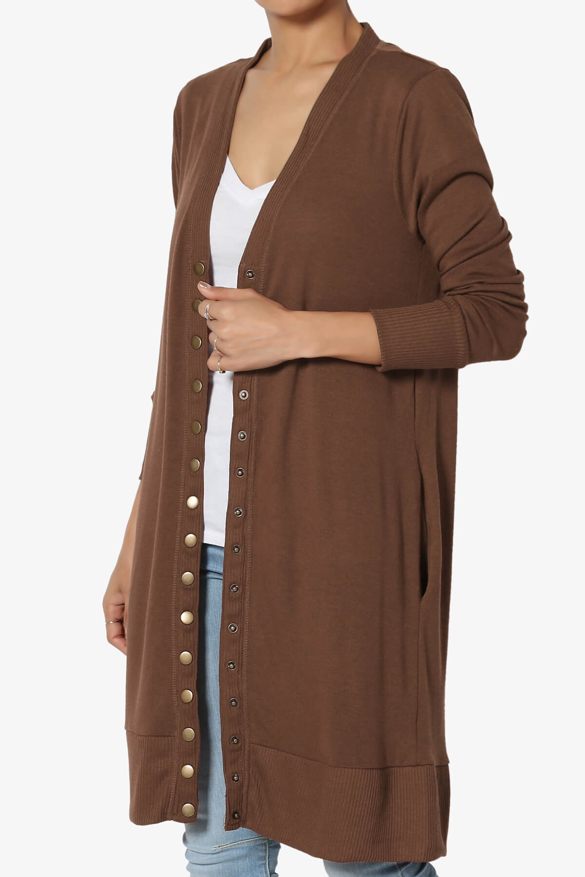 Braeden Snap Button Long Cardigan LIGHT BROWN_3