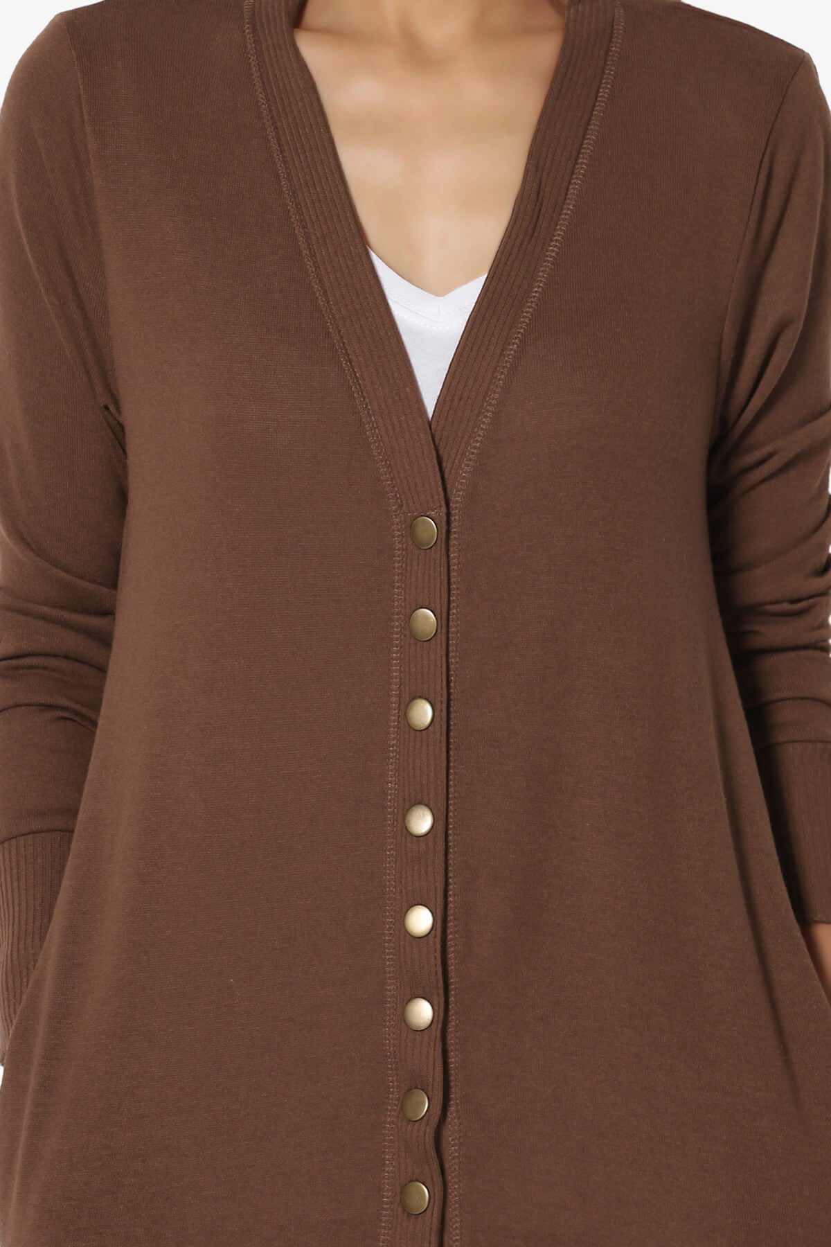 Braeden Snap Button Long Cardigan LIGHT BROWN_5