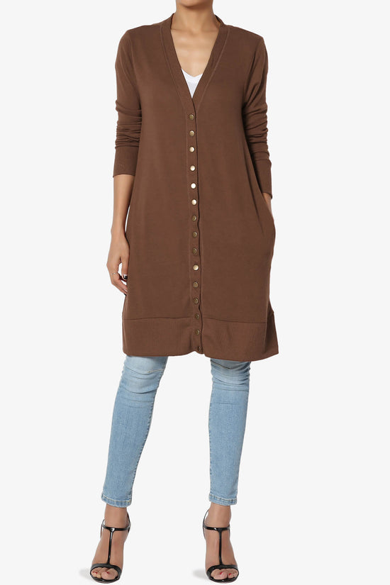 Braeden Snap Button Long Cardigan LIGHT BROWN_6